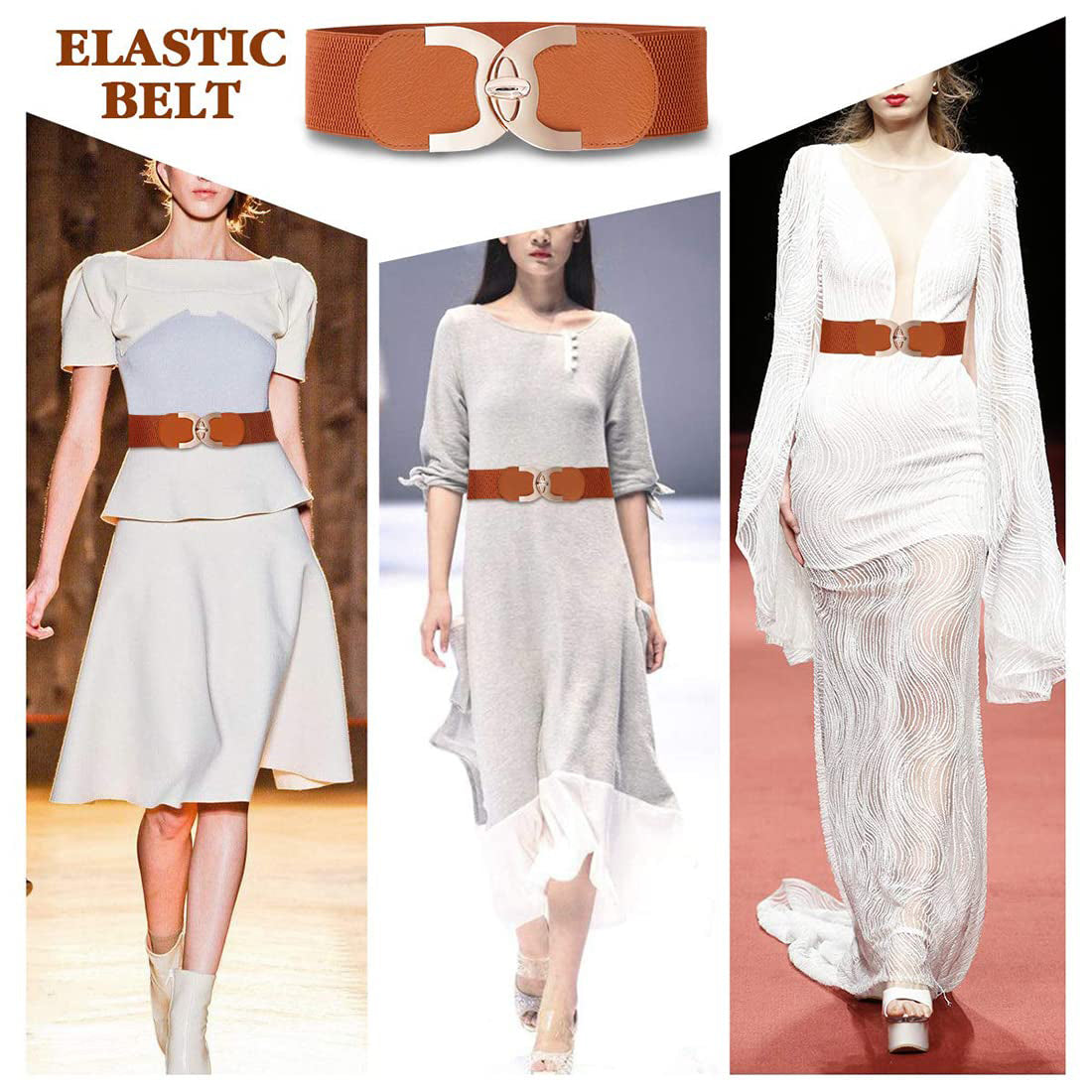Style Shoes Tan Freesize Elasticated Stretchable Dress Belt For Women and Girls