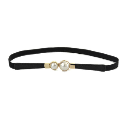 Style Shoes Black Freesize Stretchable Dress Belt with Pearl Accent Closure For Women and Girls