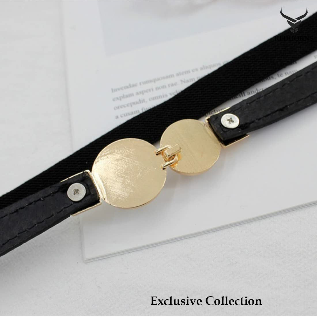 Style Shoes Black Freesize Stretchable Dress Belt with Pearl Accent Closure For Women and Girls