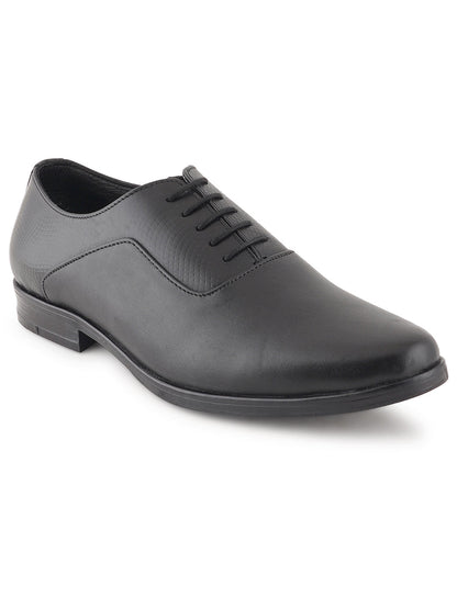 Black Lace Up Men Leather Formal Textured Shoes