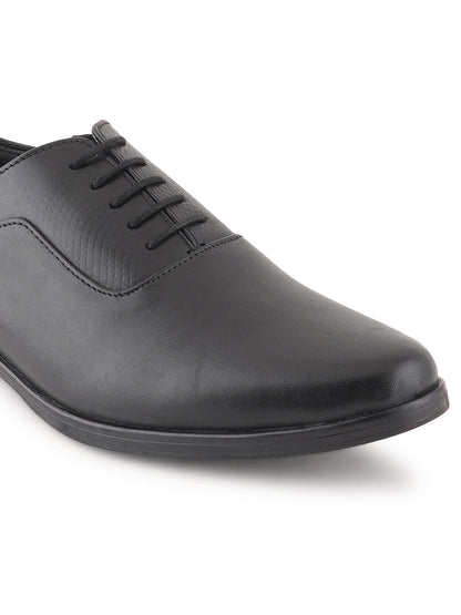 Black Lace Up Men Leather Formal Textured Shoes