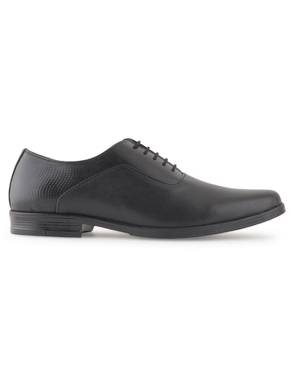 Black Lace Up Men Leather Formal Textured Shoes