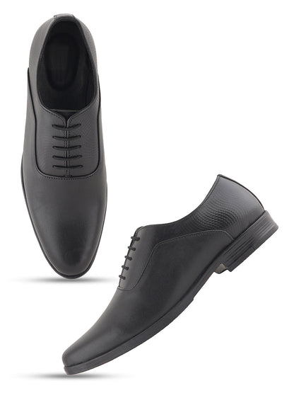 Black Lace Up Men Leather Formal Textured Shoes