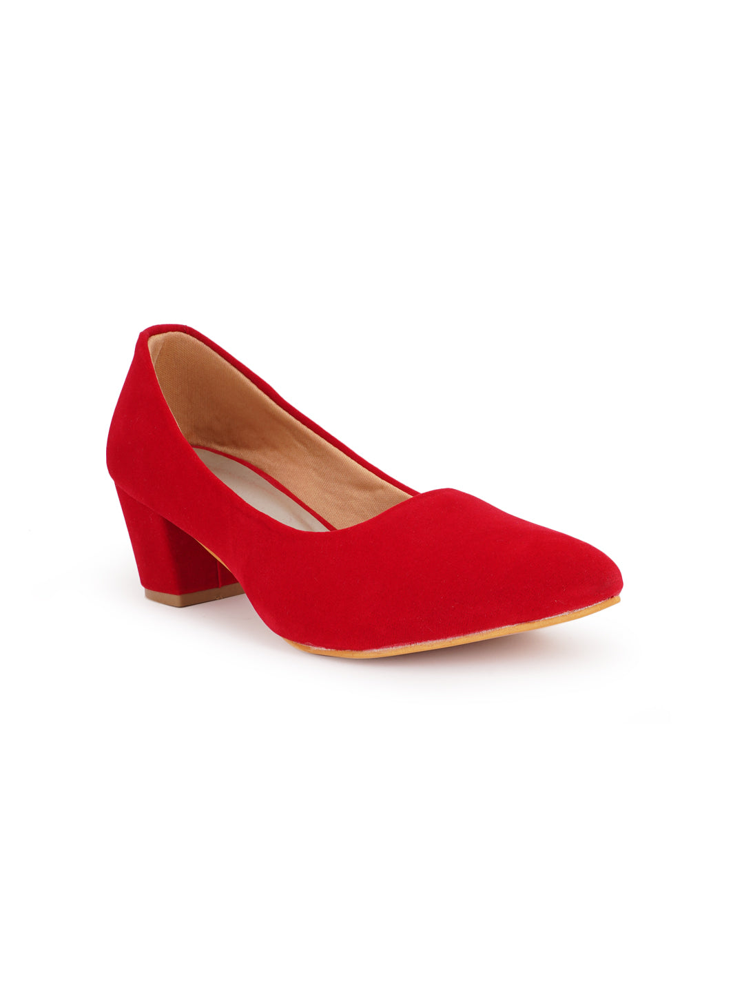 Style Shoes Red Pointed Toe Suede Block Heels Bellies for Women and Girls